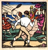 Artist: b'Proctor, Thea.' | Title: b'The game' | Date: 1926 | Technique: b'woodcut, printed in black ink, from one block; hand-coloured' | Copyright: b'\xc2\xa9 Art Gallery of New South Wales'