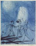 Artist: b'Doggett-Williams, Phillip.' | Title: b'Crossing the river VII' | Date: 1993 | Technique: b'lithograph, printed in blue ink, from two stones'