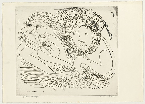 Artist: b'BOYD, Arthur' | Title: b'Nebuchadnezzar with seated lion.' | Date: (1968-69) | Technique: b'etching, printed in black ink, from one plate' | Copyright: b'Reproduced with permission of Bundanon Trust'