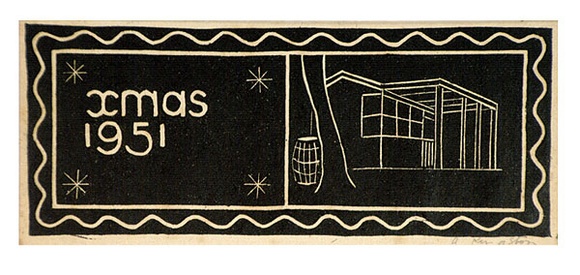 Artist: b'Kingston, Amie.' | Title: b'Christmas card: Christmas 1951' | Date: 1951 | Technique: b'linocut, printed in black ink, from one block'