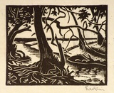 Artist: b'Hawkins, Weaver.' | Title: b'(Trees)' | Date: 1934 | Technique: b'woodcut, printed in black ink, from one block' | Copyright: b'The Estate of H.F Weaver Hawkins'