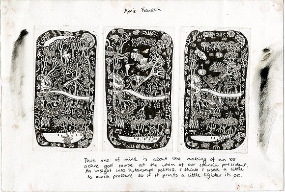 Artist: b'Franklin, Annie.' | Title: b'Golf course.' | Date: 1992 | Technique: b'etching, printed in dark brown ink, from thee plates'