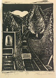 Artist: b'ROSENGRAVE, Harry' | Title: b'Belgrave rail [1].' | Date: 1952 | Technique: b'linocut, printed in black ink, from one block'