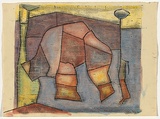 Artist: b'Hirschfeld Mack, Ludwig.' | Title: bPrehistoric [recto]; (Study for 'Prehistoric') [verso] | Date: 1963 | Technique: b'transfer print; watercolour addition (recto)'