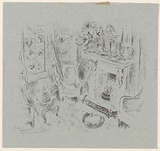 Artist: b'MACQUEEN, Mary' | Title: b'Interior, Bewick Inn [recto]' | Date: 1957 | Technique: b'lithograph, printed in black ink, from one plate' | Copyright: b'Courtesy Paulette Calhoun, for the estate of Mary Macqueen'