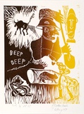 Artist: b'Wallace-Crabbe, Robin.' | Title: b'Beep beep.' | Date: 1979 | Technique: b'linocut, printed in colour, from two blocks'