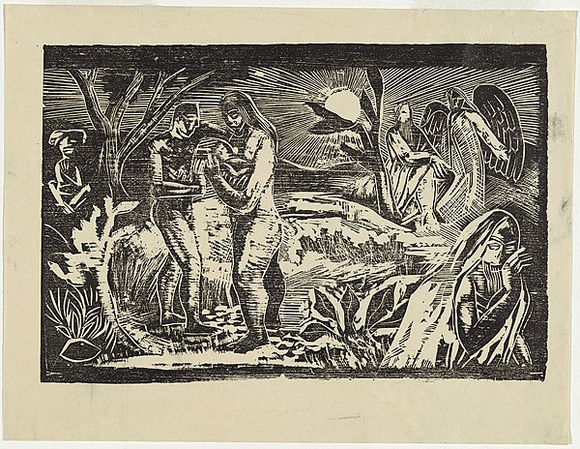Artist: b'Crooke, Ray.' | Title: b'not titled (Nativity).' | Date: 1950 | Technique: b'woodcut, printed in black ink, from one block'
