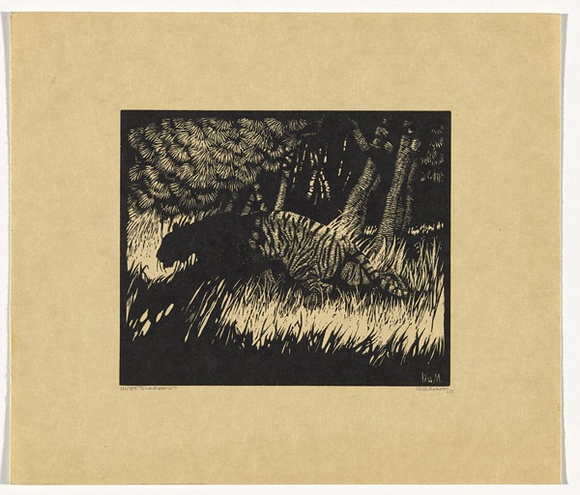 Artist: b'Mahoney, Will.' | Title: b'Shadows' | Date: 1929 | Technique: b'wood-engraving, printed in black ink, from one block'