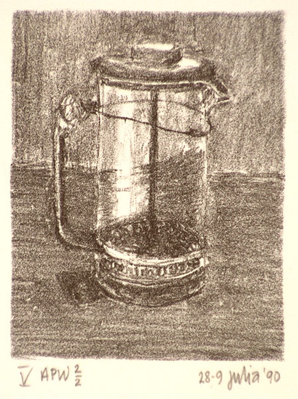 Artist: b'Harman, Julia.' | Title: b'not titled [V - coffee pot]' | Date: 1990 | Technique: b'lithograph, printed in black ink, from one stone' | Copyright: b'\xc2\xa9 Julia Harman'