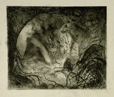 Artist: b'BOYD, Arthur' | Title: b'Nude with dog in thicket.' | Date: (1962-63) | Technique: b'etching, printed in black ink, from one plate' | Copyright: b'Reproduced with permission of Bundanon Trust'