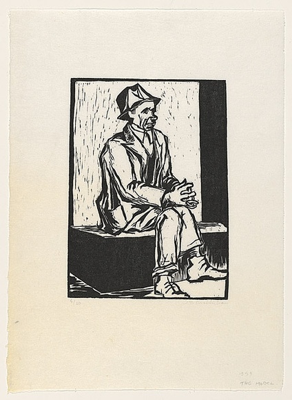 Artist: b'Groblicka, Lidia.' | Title: b'The model.' | Date: 1954 | Technique: b'woodcut, printed in black ink, from one block'