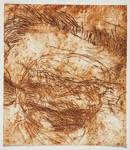 Artist: b'PARR, Mike' | Title: b'Alphabet/Haemorrhage.' | Date: 1992-93 | Technique: b'etching, printed in red ochre ink, from one plate'