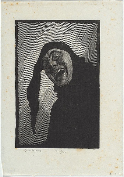 Artist: b'LINDSAY, Lionel' | Title: b'The Jester' | Date: 1923 | Technique: b'wood-engraving, printed in black ink, from one block' | Copyright: b'Courtesy of the National Library of Australia'