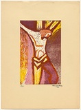 Title: not titled [Christ on the cross] | Date: 1950s-60s | Technique: linocut, printed in colour, from multiple blocks