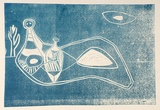 Artist: b'Stein, Guenter.' | Title: b'(Mother and child in landscape)' | Date: (1955) | Technique: b'linocut, printed in blue ink, from one block' | Copyright: b'\xc2\xa9 Bill Stevens (name changed by deed poll in 1958)'