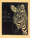 Artist: Shepherd, Elise. | Title: no title. (Zebra) | Date: 1985 | Technique: linocut, printed in green ink, from one block