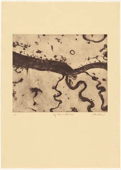 Artist: OLSEN, John | Title: Big river and little rivers. | Date: 1990 | Technique: aquatint and etching, printed in brown ink with plate-tone, from one plate