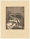 Artist: b'Dunlop, Brian.' | Title: b'(Girl resting in a wicker sofa).' | Date: 1984 | Technique: b'etching and aquatint, printed in black ink, from one plate'