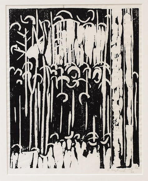 Artist: b'Grey-Smith, Guy' | Title: b'Karri forest' | Date: 1980 | Technique: b'woodcut, printed in black ink, from one block'