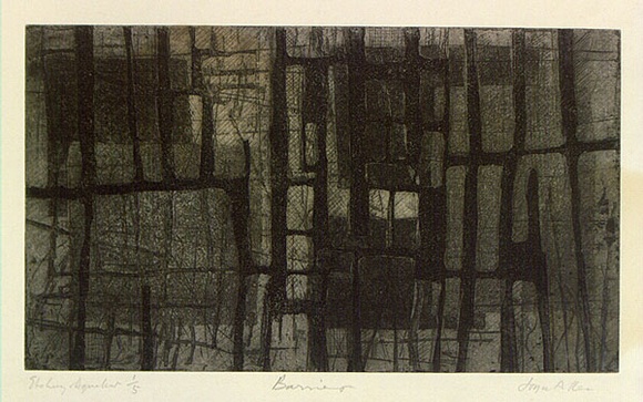 Artist: b'Allen, Joyce.' | Title: b'Barrier.' | Date: 1964 | Technique: b'etching, aquatint printed with plate-tone, from one  plate'