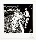 Artist: b'Higson, Shayne.' | Title: b'up shit creek.' | Date: 1991 | Technique: b'woodcut'