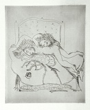 Artist: b'BOYD, Arthur' | Title: b'(Figures on a bed with a spider and a tea cup) (variant II).' | Date: 1970 | Technique: b'etching, printed in black ink, from one plate' | Copyright: b'Reproduced with permission of Bundanon Trust'