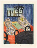 Title: not titled [sitting room with patterned sofa set and dining table] | Date: 1979 | Technique: lithograph, printed in colour, from multiple stones [or plates]