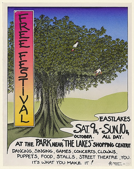 Artist: b'LITTLE, Colin' | Title: b'Free festival' | Date: 1976 | Technique: b'screenprint, printed in colour, from five stencils'