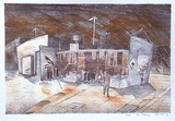 Artist: b'Juntunen, Timo.' | Title: b'not titled [building and wheelie bins]' | Date: 2000, June - July | Technique: b'lithograph, printed in colour, from multiple stones'