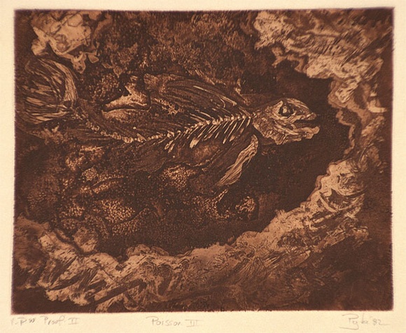 Artist: b'Pyke, Guelda' | Title: b'Poisson III' | Date: 1982 | Technique: b'etching and aquatint, printed in sepia ink, from one plate'