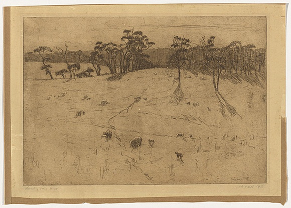 Title: b'Lambing time' | Date: 1913 | Technique: b'etching, printed in black ink, wiped highlights, from one plate'