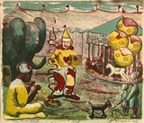Artist: b'ROSENGRAVE, Harry' | Title: b'The rope trick' | Date: 1953 | Technique: b'lithograph, printed in colour, printed from multiple stones [or plates], from four stones'
