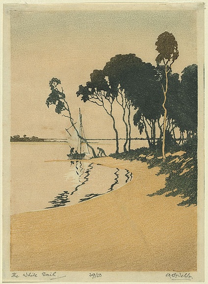 Artist: b'Webb, A.B.' | Title: b'The white sail' | Date: 1925 | Technique: b'woodcut, printed in colour in the Japanese manner, from multiple blocks'