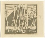 Artist: Barringer, Gwen | Title: Mountain and Lake. | Date: 1930s | Technique: linocut, printed in green ink, from one block