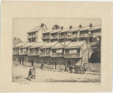 Artist: b'LINDSAY, Lionel' | Title: b'Rabbit hutches, Lower George Street, Sydney' | Date: 1931 | Technique: b'etching, printed in black ink, from one plate' | Copyright: b'Courtesy of the National Library of Australia'