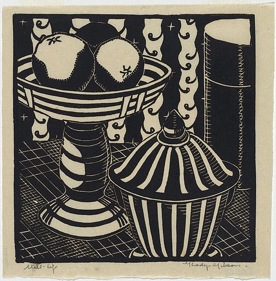 Artist: b'Gibbons, Gladys.' | Title: b'Still life.' | Date: c.1933 | Technique: b'linocut, printed in black ink, from one block'