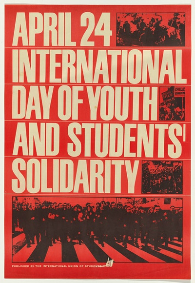Artist: b'UNKNOWN' | Title: b'April 24 international day of youth and students solidarity' | Date: c.1974 | Technique: b'lithograph, printed in colour, from multiple stones [or plates]'