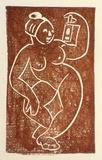 Artist: Stephen, Clive. | Title: (Nude with lantern) | Date: 1948 | Technique: linocut, printed in red ink, from one block