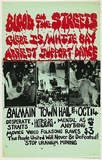 Artist: b'Zoates, Toby.' | Title: b'Blood on the streets. Glebe Is / White Bay arrest support dance. Balmain Town Hall.' | Date: 1977 | Technique: b'screenprint, printed in colour, from two stencils'