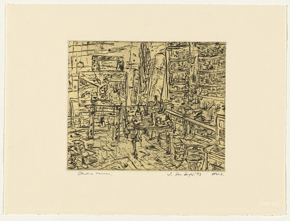 Artist: b'Senbergs, Jan.' | Title: b'Studio corner' | Date: 1992 | Technique: b'etching, printed in black ink, from one plate' | Copyright: b'\xc2\xa9 Jan Senbergs'