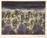 Artist: Woodford, Amanda. | Title: not titled [landscape in purple and green] | Date: 1992, June | Technique: etching and aquatint, printed in colour, from multiple plates