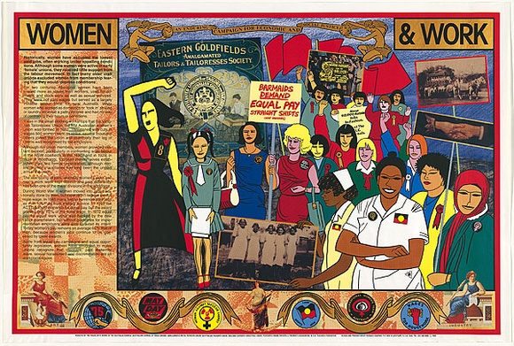 Artist: b'REDBACK GRAPHIX' | Title: b'Women and work' | Date: 1988 | Technique: b'screenprint, printed in colour, from five stencils' | Copyright: b'\xc2\xa9 Michael Callaghan'