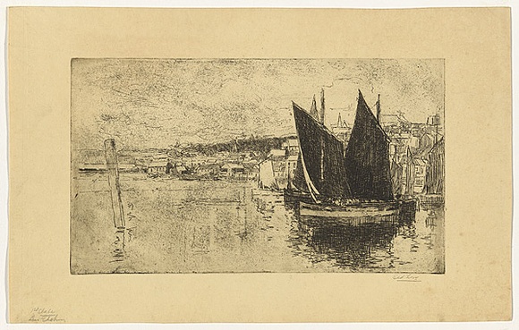 Artist: b'LONG, Sydney' | Title: b'Fishing boats, Whitby [1].' | Date: 1918 | Technique: b'etching printed in warm black ink, from one plate' | Copyright: b'Reproduced with the kind permission of the Ophthalmic Research Institute of Australia'