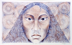 Artist: Kahukiwa, Robyn | Title: My Tapu head | Date: 1990 | Technique: lithograph, printed in colour, from multiple stones