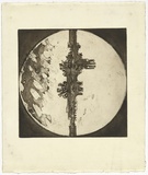 Artist: b'SELLBACH, Udo' | Title: b'(Circle with jagged column)' | Date: (1967) | Technique: b'etching, aquatint, embossing printed in black ink, from one  plate with plate-tone'