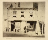 Artist: b'LINDSAY, Lionel' | Title: bThe Tinsmith's shop, King Street, Sydney | Date: 1921 | Technique: b'etching, printed in black ink with plate-tone, from one plate' | Copyright: b'Courtesy of the National Library of Australia'