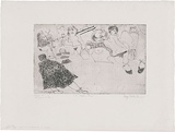 Artist: b'WALKER, Murray' | Title: b'A stitch in time.' | Date: 1979 | Technique: b'etching, printed in black ink, from one copper plate'