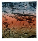 Artist: b'KING, Grahame' | Title: b'Monument at Obiri, Arnhem Land V' | Date: 1981 | Technique: b'lithograph, printed in colour, from multiple stones [or plates]'