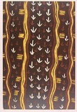 Artist: b'Tjupurrula, Turkey Tolsen' | Title: b'not titled [The emu travelling north]' | Date: 1992 | Technique: b'linocut, printed in colour, from three blocks'