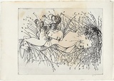 Artist: b'BOYD, Arthur' | Title: bFigure and ram's head in a cornfield. | Date: (1968-69) | Technique: b'etching and drypoint, printed in black ink, from one plate' | Copyright: b'Reproduced with permission of Bundanon Trust'